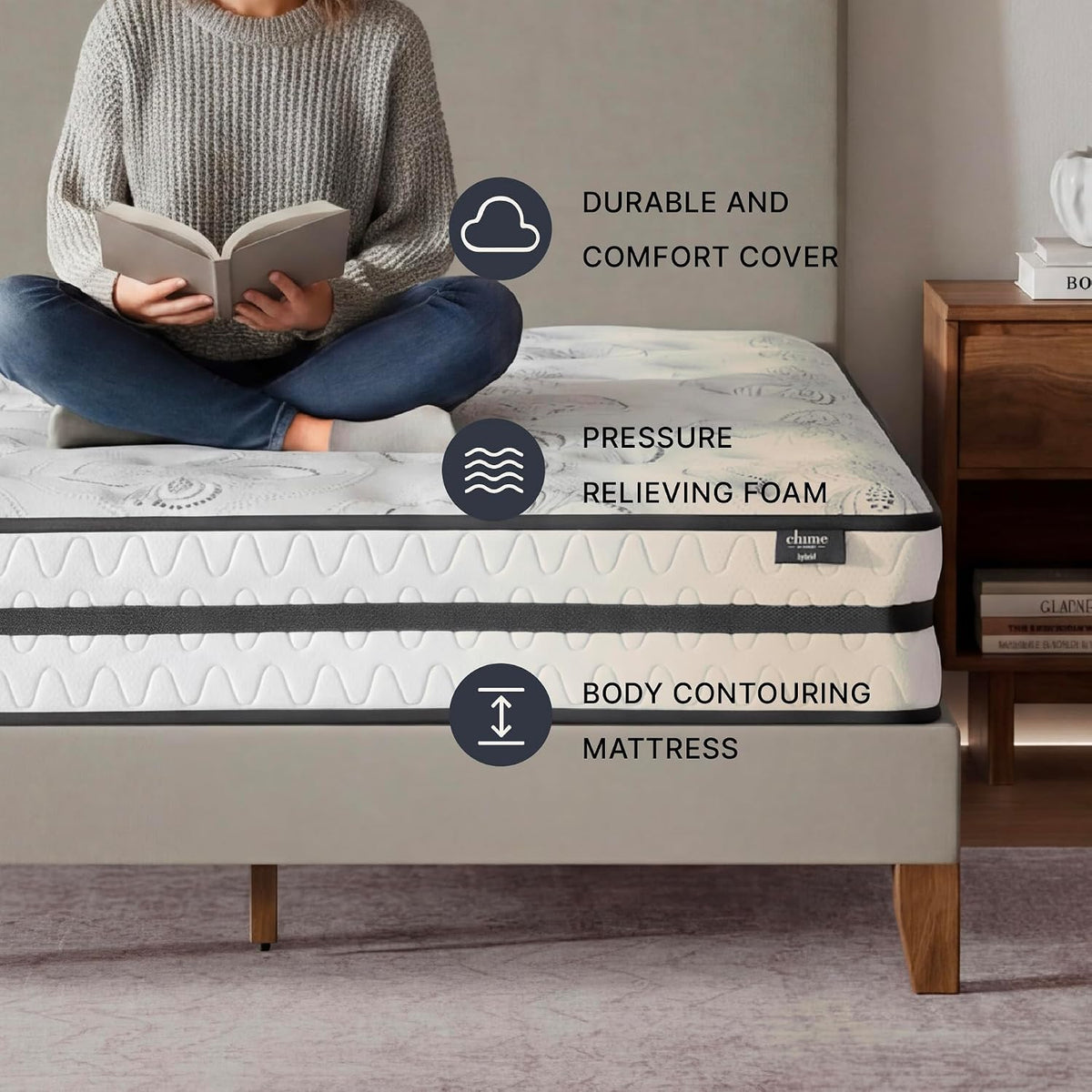 Signature Design by Ashley Queen Mattress, 10 Inch Medium Firm Hybrid
