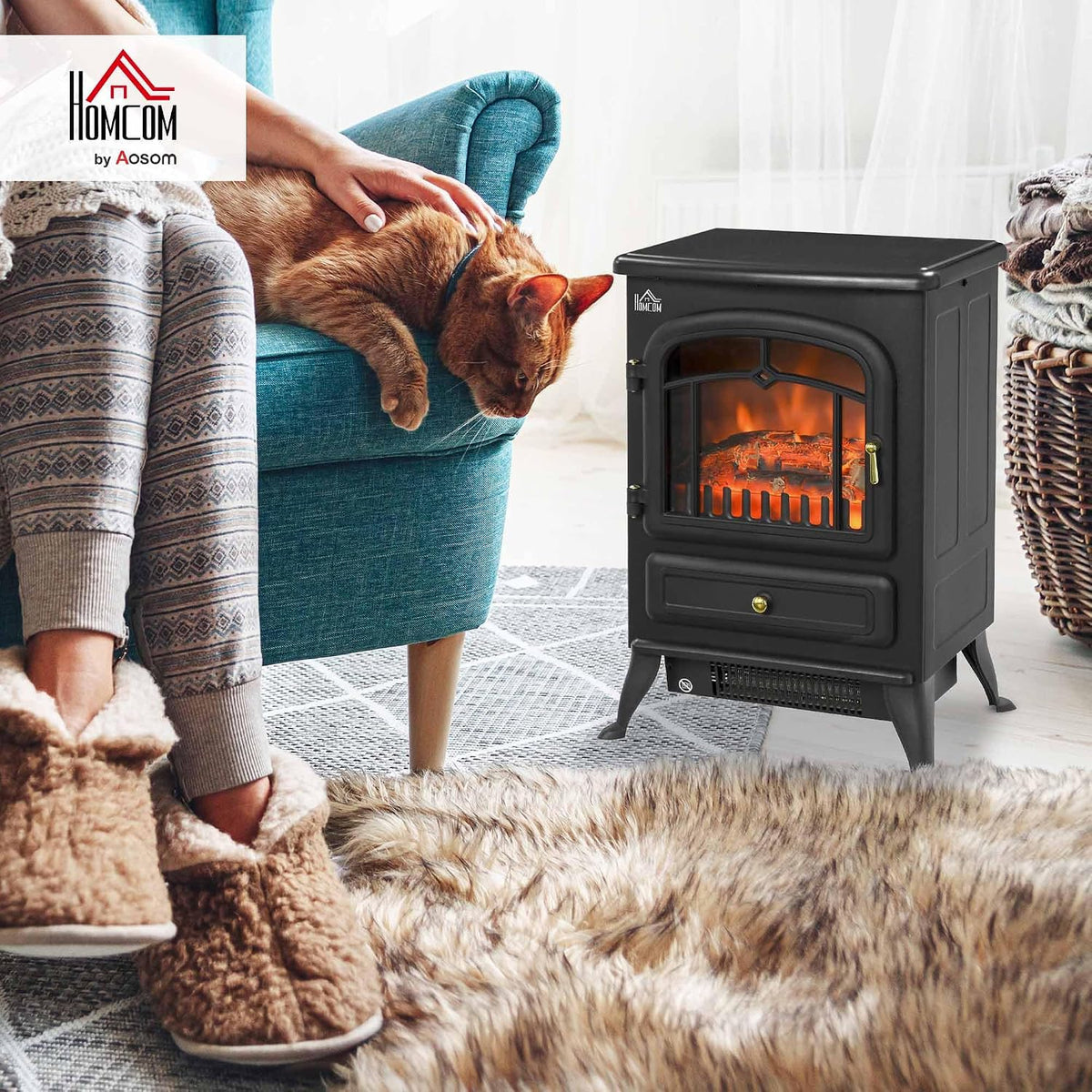 HOMCOM Freestanding Electric Fireplace Indoor Heater 1000/2000W in Black