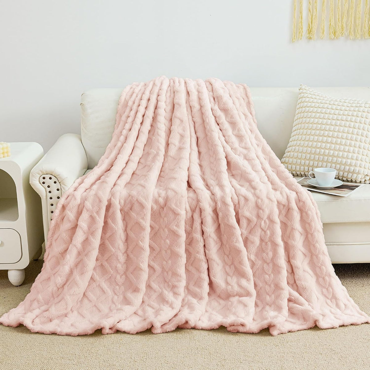 Aganear Fleece Throw Blanket for Couch, Fall Boho Blankets,50"x60" Khaki
