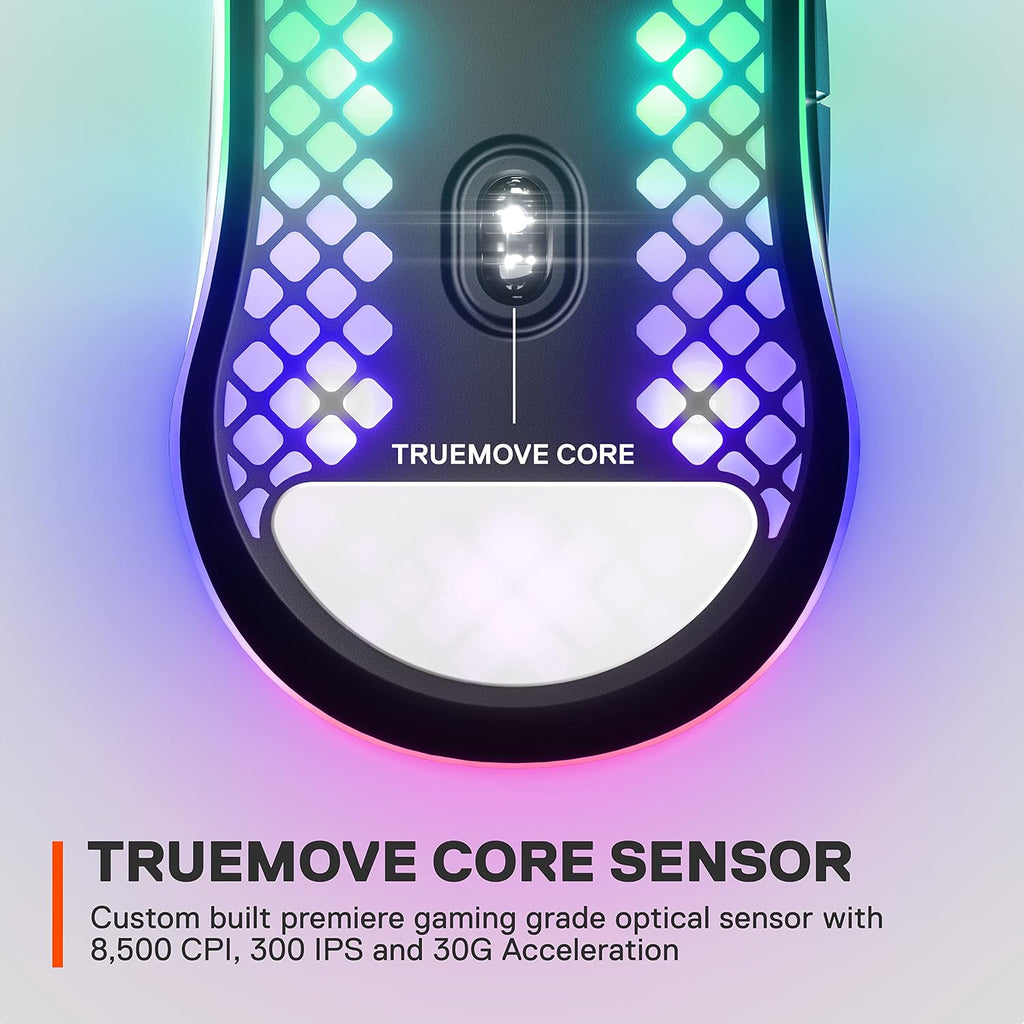 SteelSeries Aerox 3 - Holey RGB Gaming Mouse - Ultra-lightweight Water Resistant Design - 8,500 DPI TrueMove Core Optical Sensor - Onyx