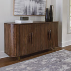 Signature Design by Ashley Mango Wood Accent Cabinet with Doors, Sideboard | Heavyweight construction in rich dark brown, Elegant vertical fluting, Curved sides, Wire management, Amickly Series