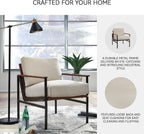 Signature Design by Ashley Accent Chair, Cream Upholstered Wood, Tilden | 100% polyester loose cushions, Warm brown wood arm caps, Oil-rubbed bronze tone metal base, Living room lounge seating