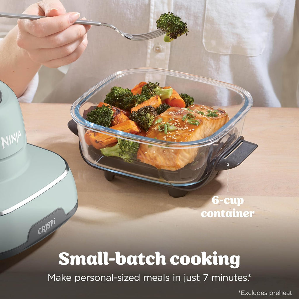Ninja Crispi Glass Air Fryer, 4-in-1, Green, FN101SG | Max crisp, bake, air fry, recrisp, 450F max, 4 Qt and 6 Cup containers, PFAS-free glass
