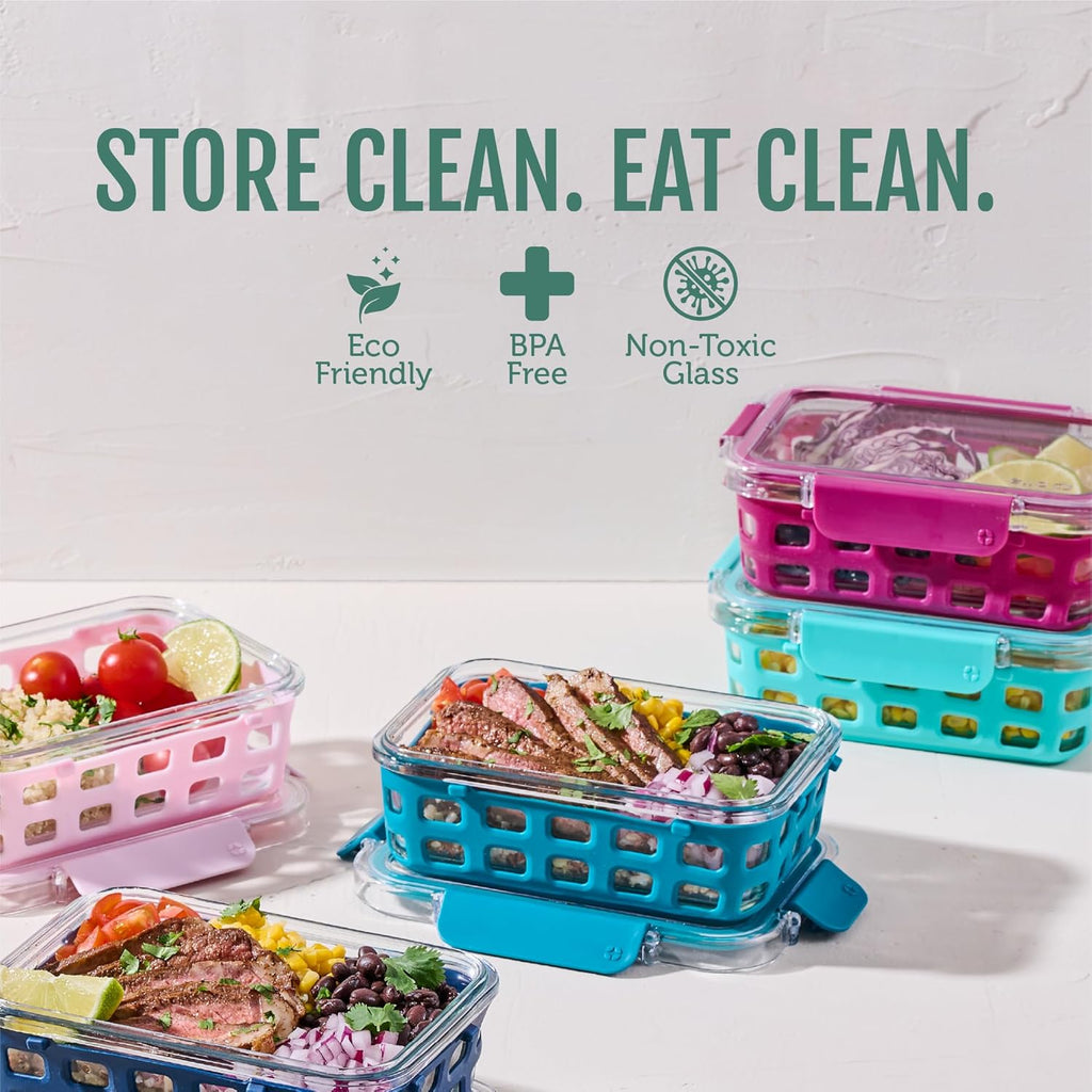Ello Duraglass 3.4 Cup Glass Meal Prep Containers, 10 Pc, 5 Pack, Orchard