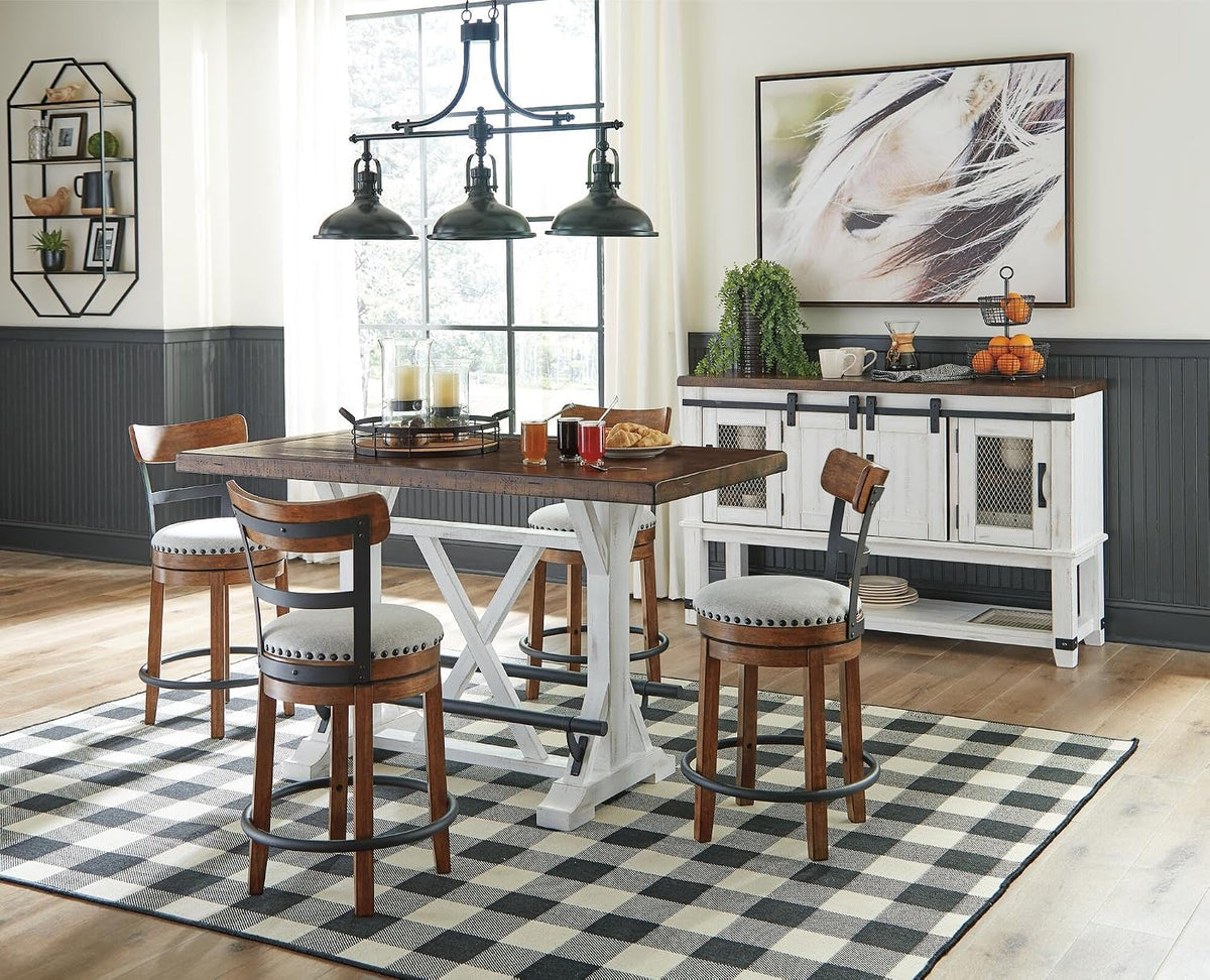 Signature Design by Ashley Valebeck Counter Height Bar Stool, Brown | Rustic-industrial wood and metal stool, Cushioned comfort, Tailored nailhead trim, Smooth 360-degree swivel