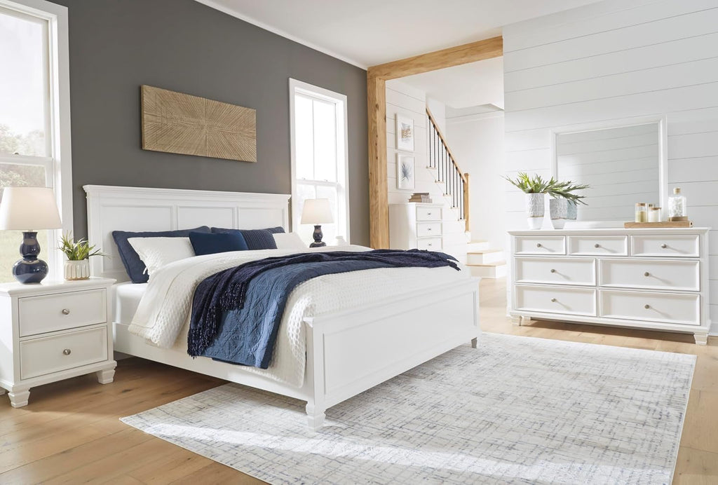 Signature Design by Ashley Fortman White 7-Drawer Wide Dresser for Bedroom | Painted wood chest, Tapered feet, Smooth ball-bearing glides, Durable hardwood solids and MDF substrate construction