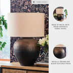 Signature Design by Ashley Newgerhard 1-Piece Table Lamp, 30.5 in, Metal | Textured rustic metal base, Cotton drum shade, Adjustable 3-way brightness, Large industrial style