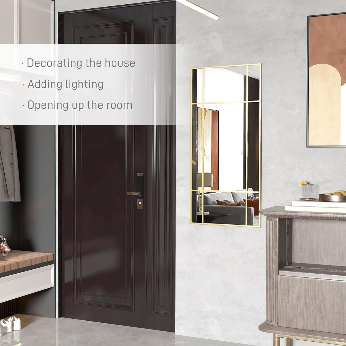 HOMCOM Rectangle Wall Mirror 110 x 50cm Window Style Vanity Mirror Gold