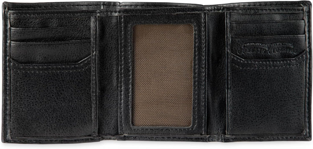 Levi's Men's Trifold Wallet - Sleek and Slim Includes ID Window and Credit Card Holder,Black Embossed Logo