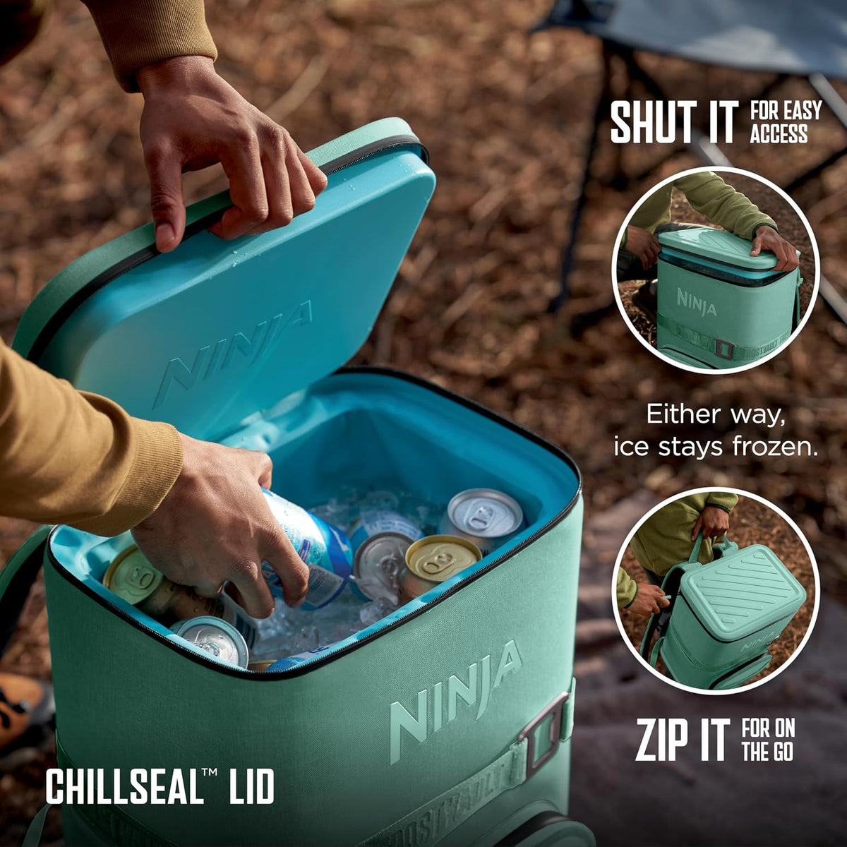 Ninja FrostVault™ Go XL Soft Backpack Cooler, Dry Storage, Cactus Green | Ninja FrostVault Go XL soft cooler, stays cool for hours with a leakproof, easy-access lid, and carries like a backpack