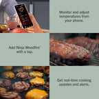 Ninja FlexFlame ProConnect Grill & Smoker, 5-in-1, Black/Gold, PG305 | Ninja FlexFlame ProConnect smokes & griddles with 200-600°F precision, synced to your phone for real-time cook alerts.