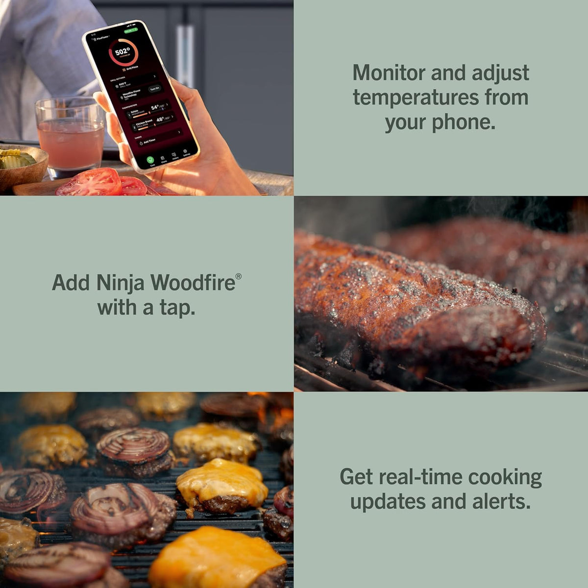 Ninja FlexFlame ProConnect Grill & Smoker, 5-in-1, Black/Gold, PG305 | Ninja FlexFlame ProConnect smokes & griddles with 200-600°F precision, synced to your phone for real-time cook alerts.
