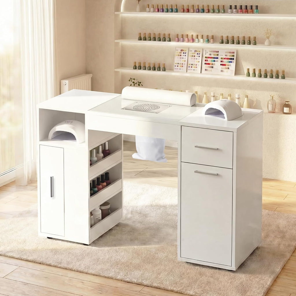 Nail Desk with Dust Collector&Wrist Rest,Portable Mobile Nail Tech Table