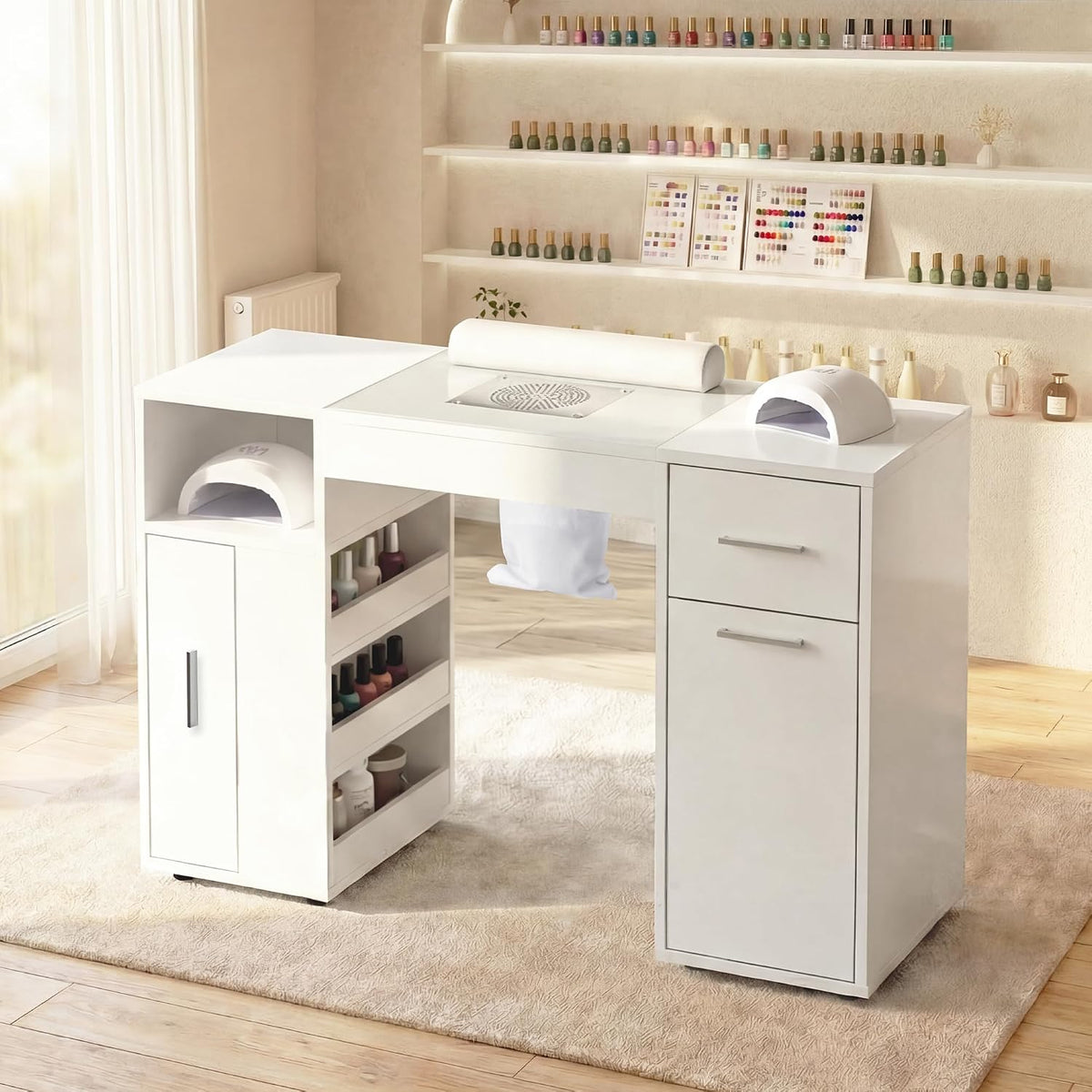 Nail Desk with Dust Collector&Wrist Rest,Portable Mobile Nail Tech Table
