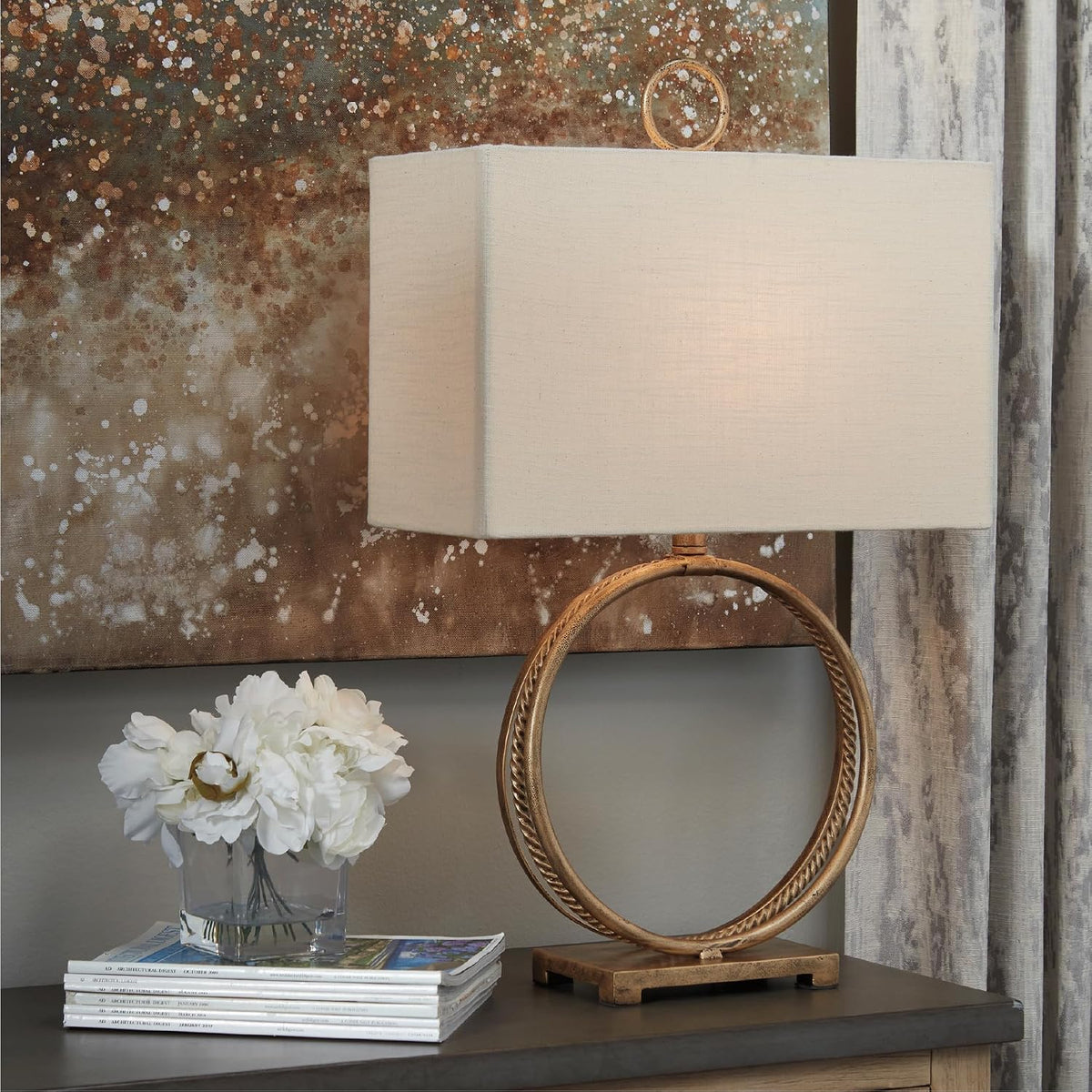Signature Design by Ashley Table Lamp, 28 Inch, Gold, Rectangle Shade