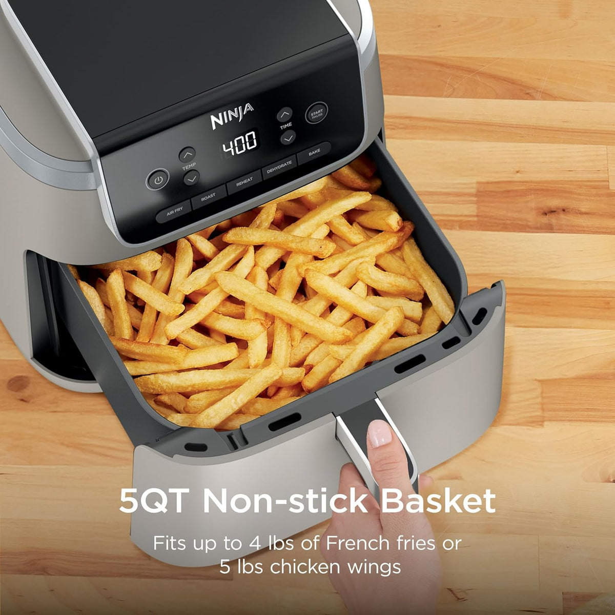 Ninja Air Fryer Pro, 5 Qt, 5-in-1, Stone, AF142SD | Air fry, bake, roast, reheat, dehydrate, 1750W, 400F max, Fits 4 lbs fries, Dishwasher-safe