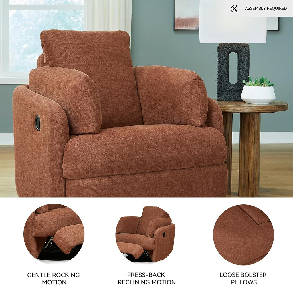 Signature Design by Ashley Modmax Contemporary Swivel Glider Recliner, Manual Reclining Chair for Living Room or Nursery, Next-Gen Nuvella Stain-Resistant Fabric, Hidden Storage, 42" W, Orange
