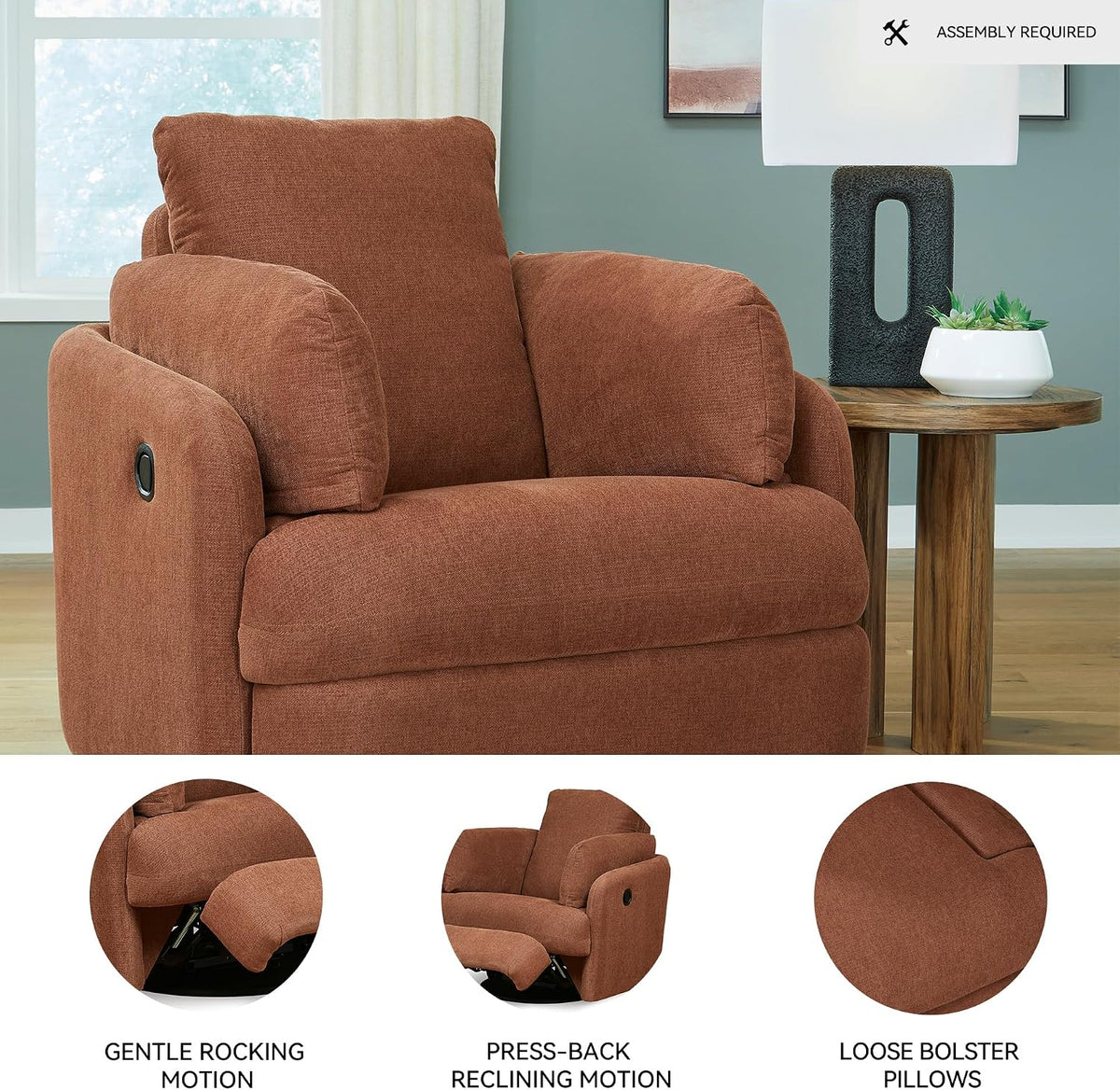 Signature Design by Ashley Modmax Contemporary Swivel Glider Recliner, Manual Reclining Chair for Living Room or Nursery, Next-Gen Nuvella Stain-Resistant Fabric, Hidden Storage, 42" W, Orange