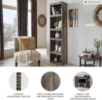 Signature Design by Ashley Wynnlow Tall Pier Bookcase, 72 Inch, Gray | Rustic gray engineered wood, 4 tiered shelves (3 adjustable) for tight spaces, Space-saving 17-inch wide pier design