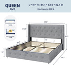 Allewie Queen Size Lift Up Storage Button-Tufted Bed Frame Light Grey