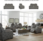 Signature Design by Ashley Power Reclining Loveseat with Console, Gray | Water-resistant faux leather, Zero-gravity recline, Easy View adjustable headrest, Wireless charging, Next-Gen Durapella