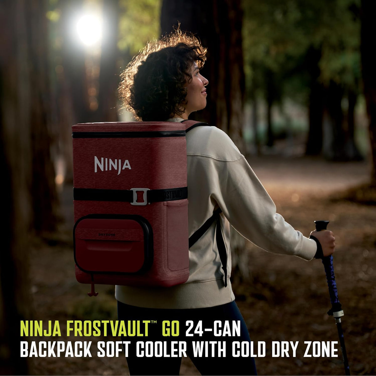 Ninja FrostVault™ Go Soft Backpack Cooler, Dry Storage, Canyon Red | Ninja FrostVault Go soft cooler, stays cool for hours with a leakproof, easy-access lid, and carries like a backpack