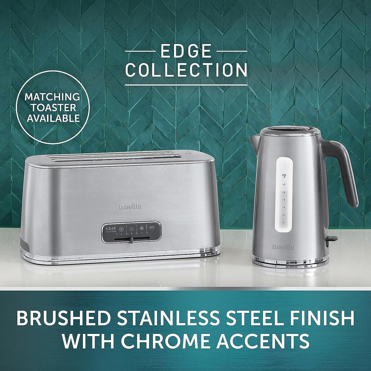 Breville Edge Low Steam Kettle | 1.7L | 3kW Fast & Quiet Boil Kettle | Energy Efficient | Brushed Stainless Steel [VKT236]