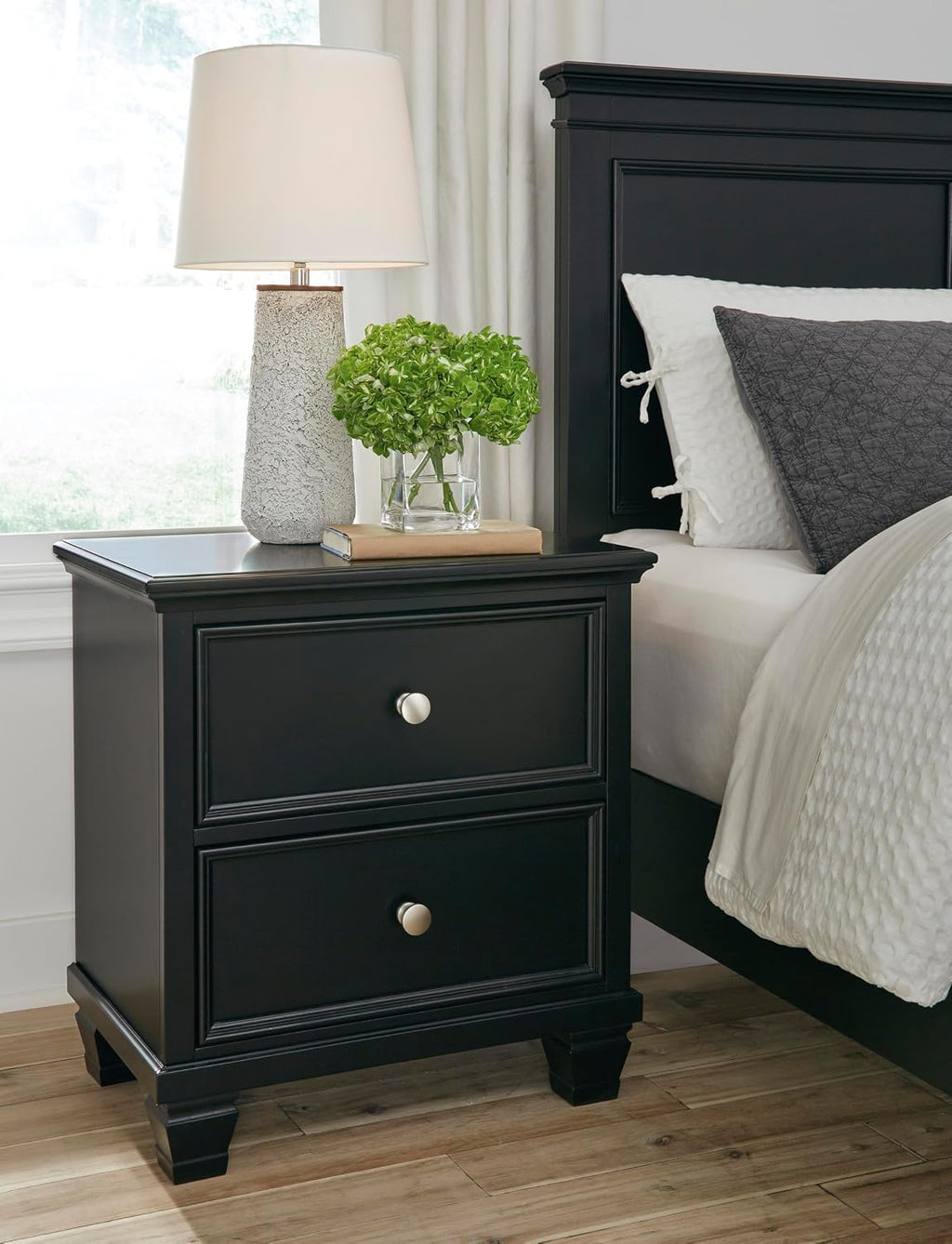 Signature Design by Ashley Tall Farmhouse Nightstand, 2 Drawer, Black
