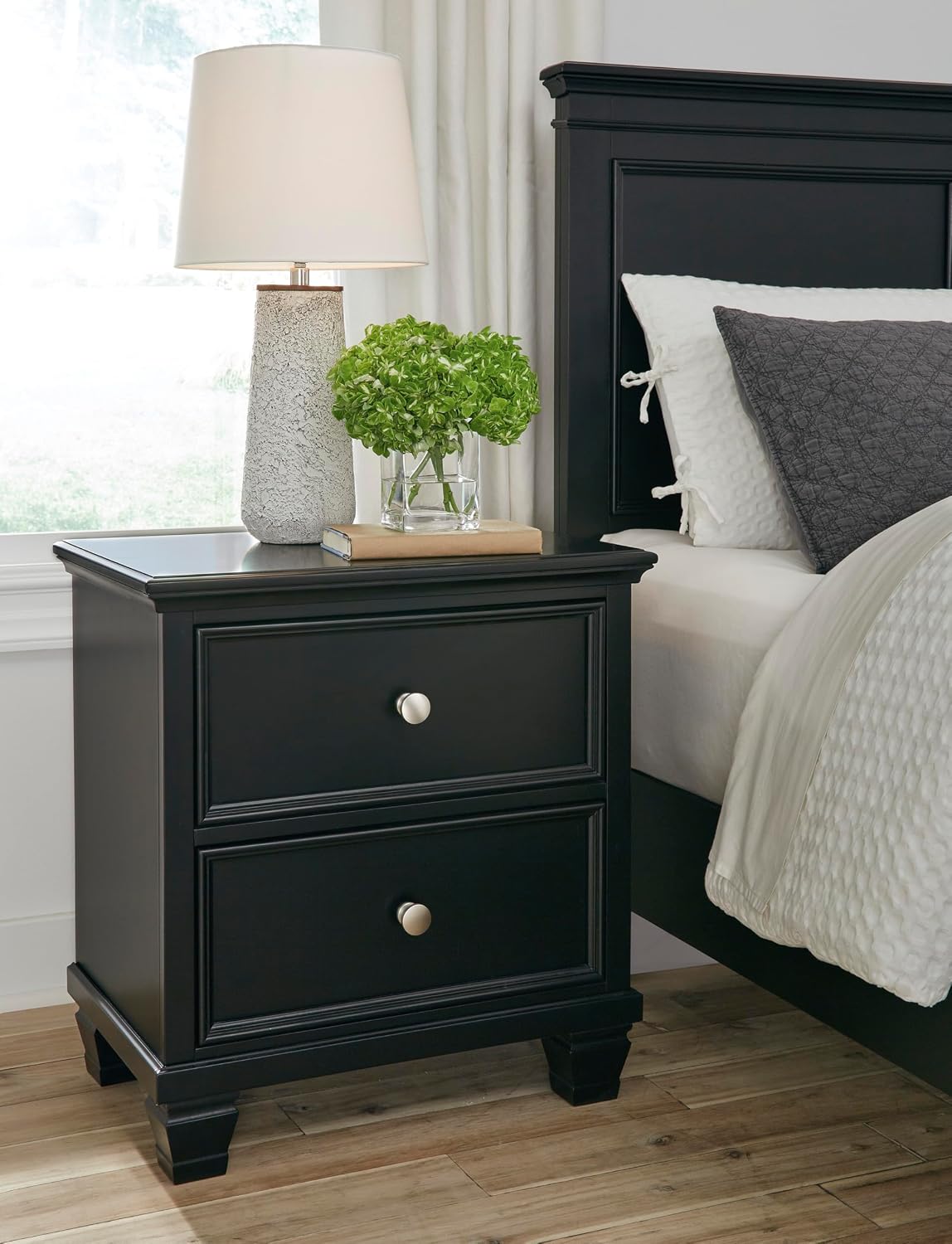 Signature Design by Ashley Tall Farmhouse Nightstand, 2 Drawer, Black