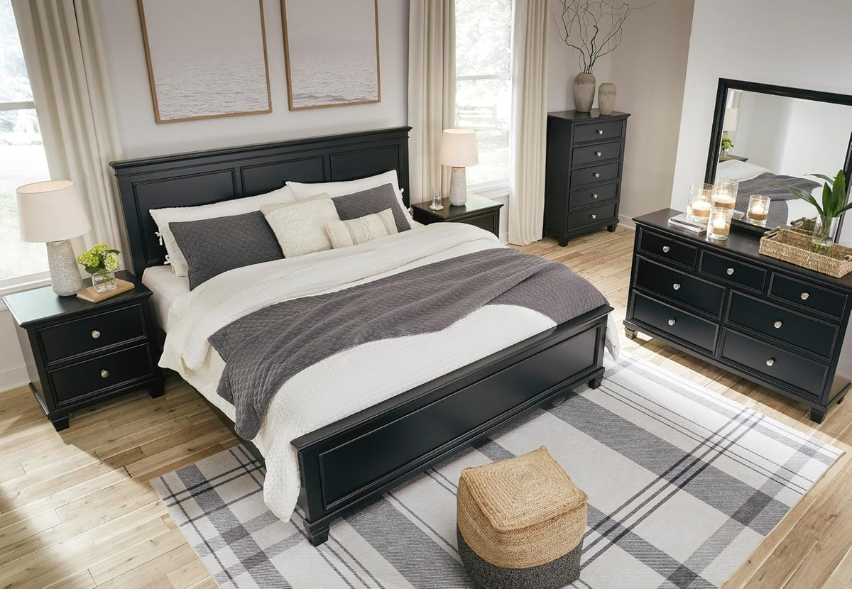 Signature Design by Ashley Tall Farmhouse Nightstand, 2 Drawer, Black