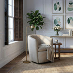Signature Design by Ashley Kierreys Leather Swivel Barrel Chair, Bone | 100% top grain leather upholstery, 360-degree metal base rotation, Engineered wood and metal frame, Contemporary barrel back