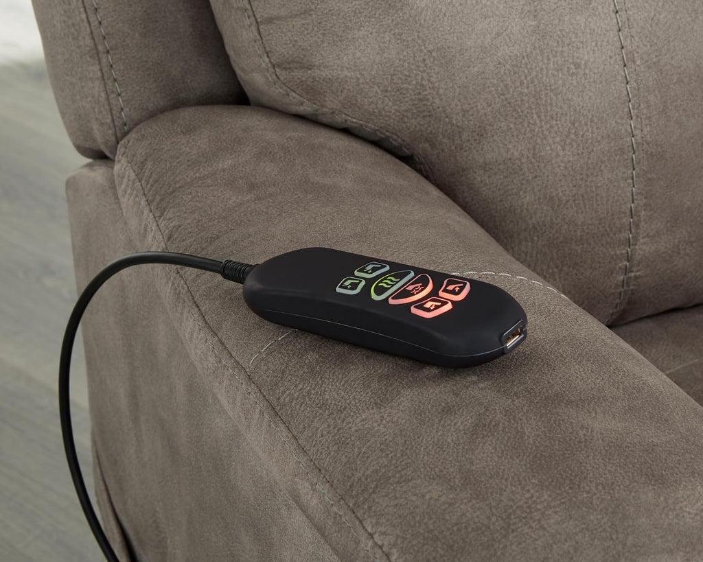 Signature Design by Ashley Dual Motor Power Lift Recliner, Heat & Massage | Fossil suede faux leather, Lift chairs recliners for elderly, Independent back and footrest, Crestmeade Series