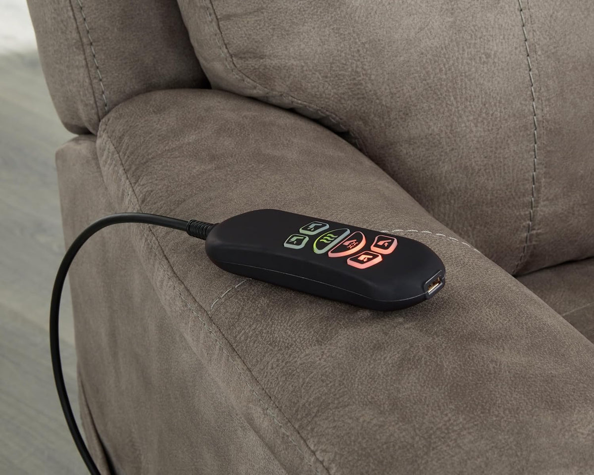 Signature Design by Ashley Dual Motor Power Lift Recliner, Heat & Massage | Fossil suede faux leather, Lift chairs recliners for elderly, Independent back and footrest, Crestmeade Series