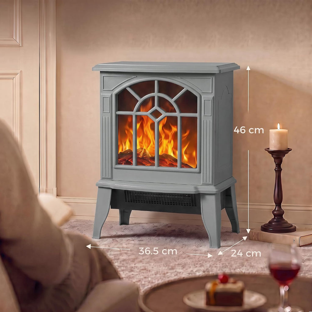HOMCOM Freestanding Electric Fireplace LED Flame Effect 1000W/2000W, Grey