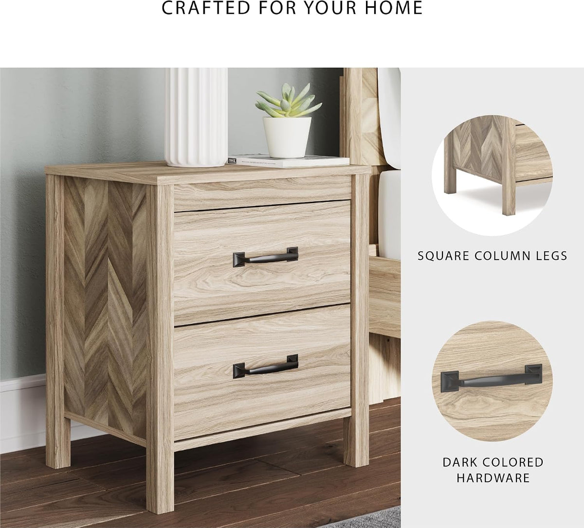 Signature Design by Ashley Battelle Nightstand, Mid Century Modern 2 Drawer Bedside Table, Engineered Wood Construction for Bedroom Storage, Light Oak Finish, 22 inches W