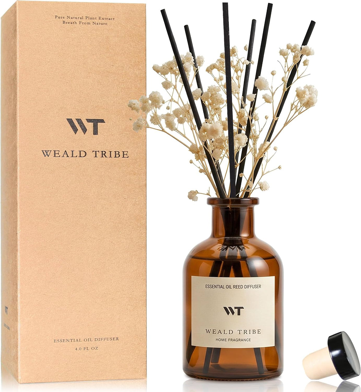 WEALD TRIBE Flower Reed Diffuser Set Eucalyptus & Lavender Scent for Room Bathroom Accessories Shelf Decor & Air Fresheners, Sticks Defusers with 4.0 fl oz Home Fragrance Oils, Office Gift