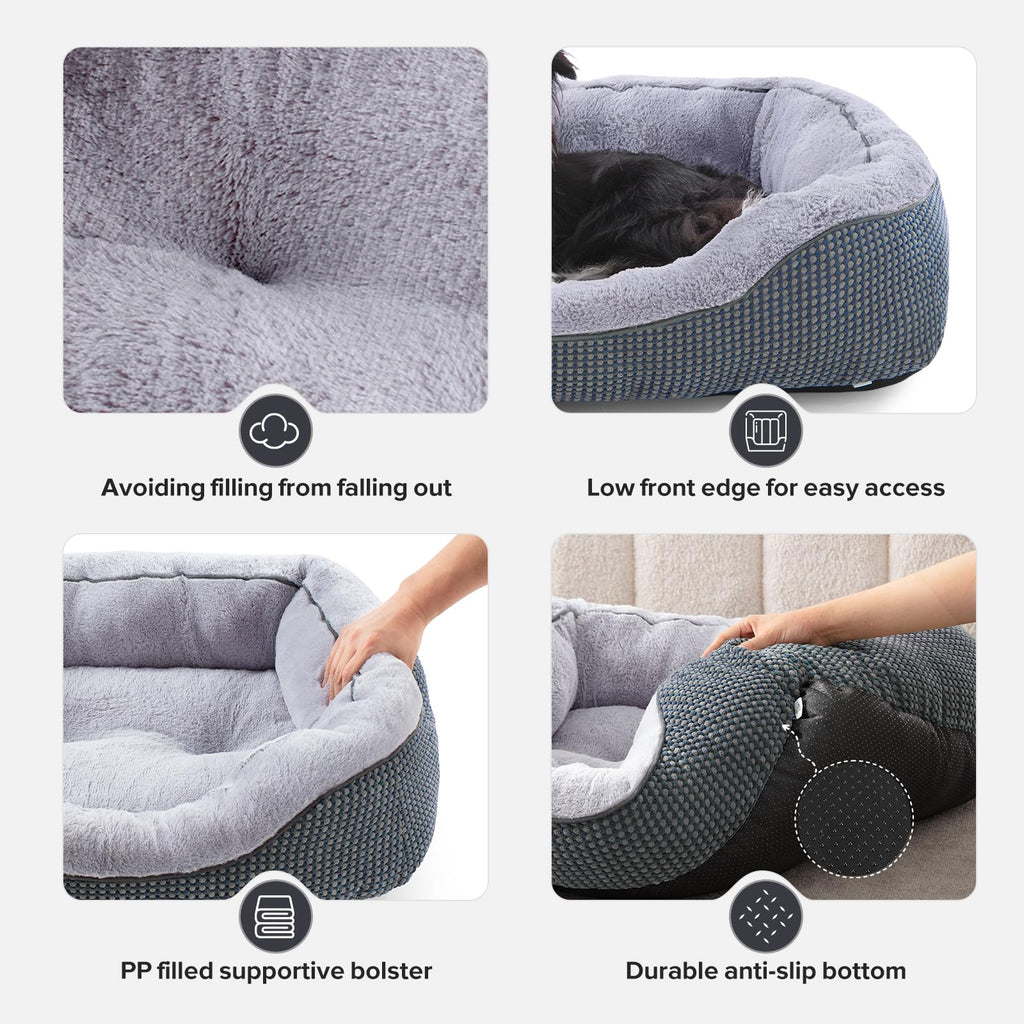 INVENHO Medium Dog Beds for Medium Dogs Washable, Rectangle Dog Bed Medium Size Dog, Orthopedic Dog Bed, Warming Soft Calming Sleeping Puppy Bed Durable Pet Bed with Anti-Slip Bottom M(30"x24"x9")