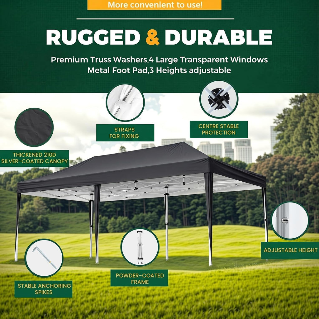 3x6m Pop Up Gazebo with 6 Sidewalls, Heavy Duty Marquee Party Tent, Waterproof & UPF 50+ UV Protection, Easy Setup Folding Canopy for Garden Events, Weddings, Markets & Carport