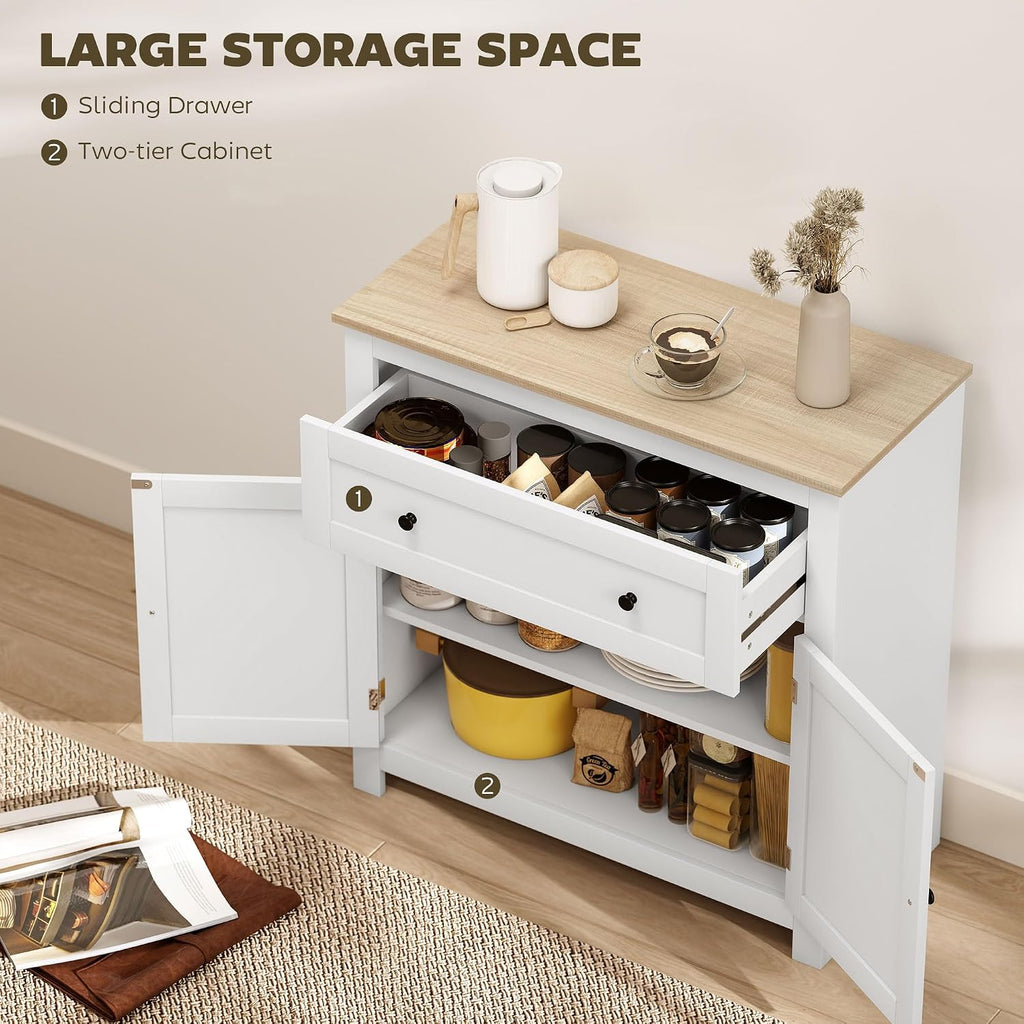HOMCOM Sideboard Storage Cabinet with Drawer and Double Doors White