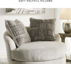 Signature Design by Ashley Soletren Oversized Swivel Accent Chair, Stone | Cozy 100% polyester chenille, Smooth 360-degree swivel base, Includes 2 geometric throw pillows