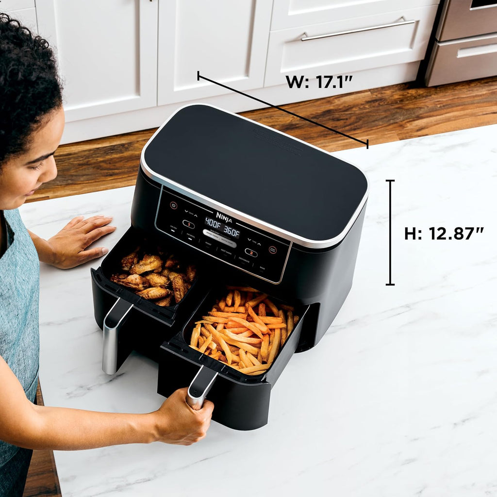 Ninja Foodi Air Fryer, 10 Qt DualZone, 6-in-1, Black, DZ302 | Air fry, broil, roast, keep warm, dehydrate, bake, 2x5 Qt baskets, Fits 8 lbs wings