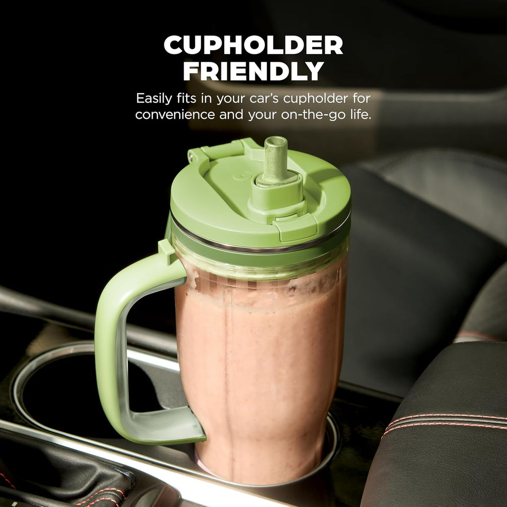 Ninja BlendBOSS Personal Blender, 26oz Tumbler, 1200PW, Watermelon, DB351GN | 1200-peak-watt BlendBOSS crushes ice to snow. 26-oz leakproof tumbler, chug spout & detachable straw. Dishwasher safe.
