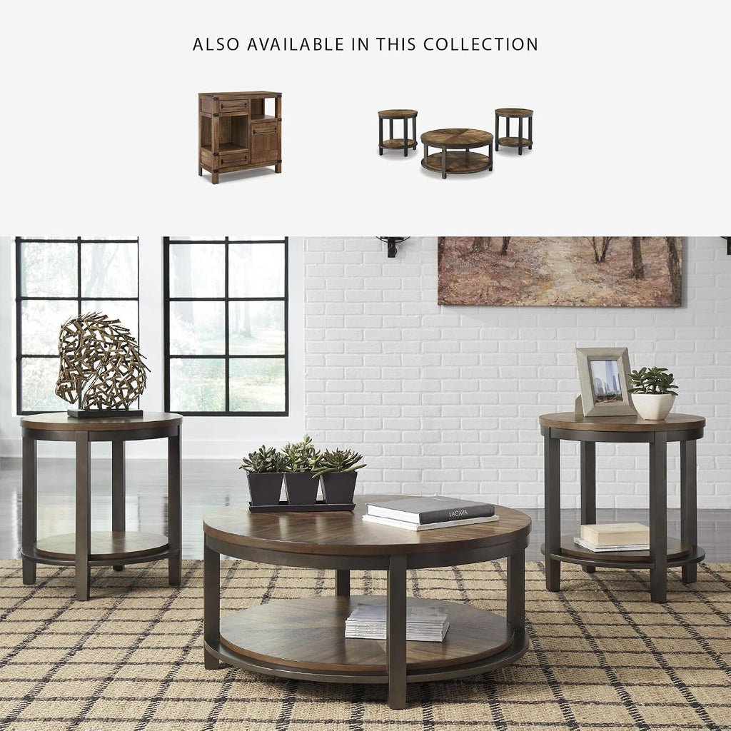 Signature Design by Ashley Coffee Bar Accent Cabinet with Drawers | Butterfly matched herringbone inlay, Unique acacia colored finish, Media and gameroom use, Farmhouse style, Roybeck Series