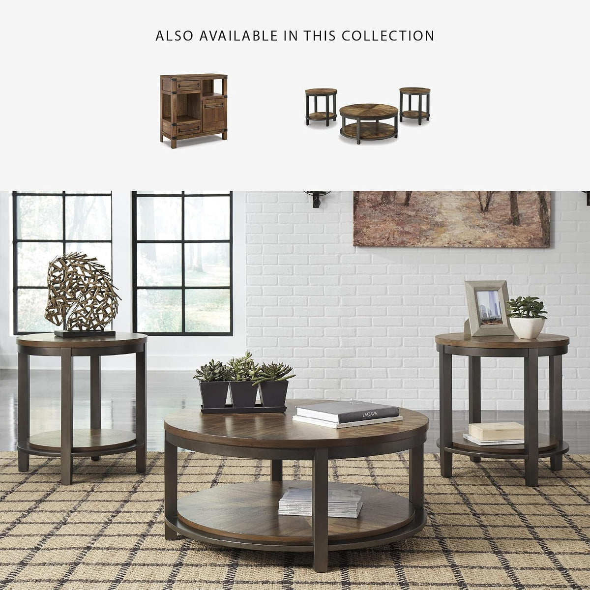 Signature Design by Ashley Coffee Bar Accent Cabinet with Drawers | Butterfly matched herringbone inlay, Unique acacia colored finish, Media and gameroom use, Farmhouse style, Roybeck Series
