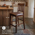 Signature Design by Ashley Haddigan Counter Height Bar Stool, Set of 2 | Easy-clean faux leather cushioned seat, Casual farmhouse wood slat back design, 25.6-inch seat height for kitchen islands