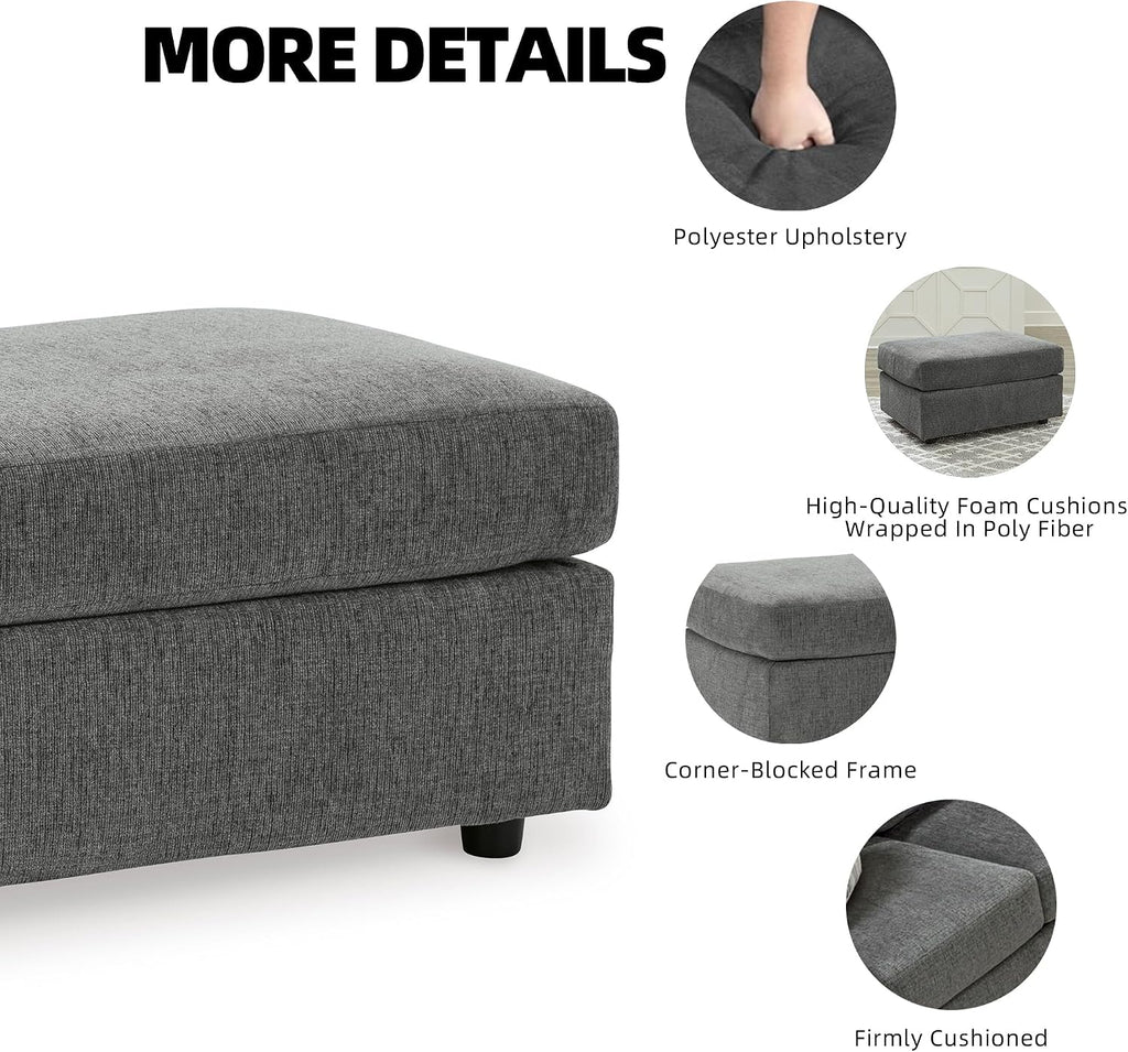 Signature Design by Ashley Stairatt Gray Rectangular Upholstered Ottoman | Plush gray chenille upholstery, Fully assembled couch extension, Sturdy 33x23 in footprint