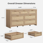 SICOTAS 7 Drawer Rattan Dresser for Bedroom, 57" Wide Dresser