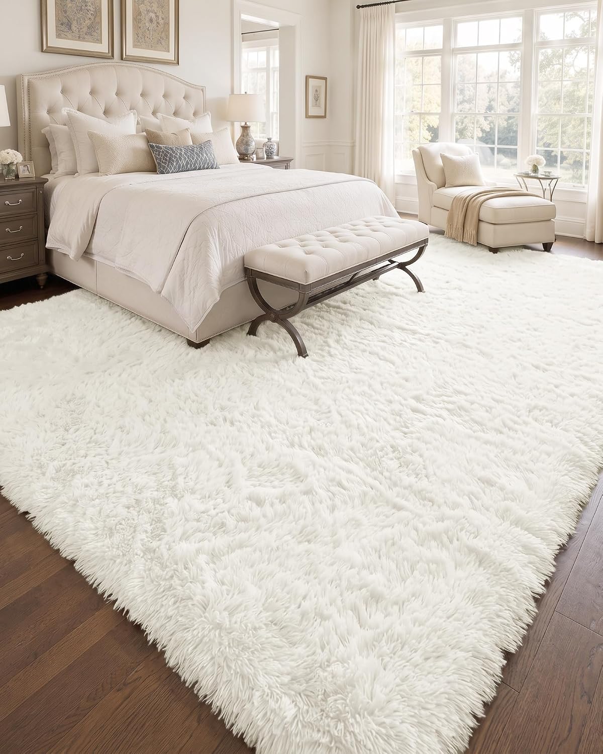 OLANLY Beige Round Rugs for Bedroom - Machine Washable, 4 ft Circle Area Rugs for Living Room, Soft and Fluffy Shaggy Carpet for Teen Girls and Boys, Nursery Rooms, Dorms, Home Decor Aesthetic