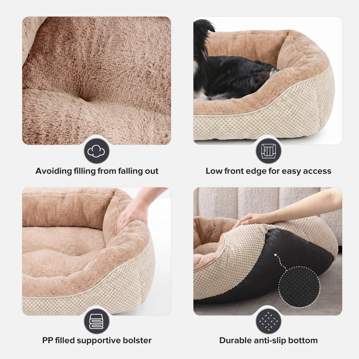 INVENHO Medium Dog Beds for Medium Dogs Washable, Rectangle Dog Bed Medium Size Dog, Orthopedic Dog Bed, Warming Soft Calming Sleeping Puppy Bed Durable Pet Bed with Anti-Slip Bottom M(30"x24"x9")