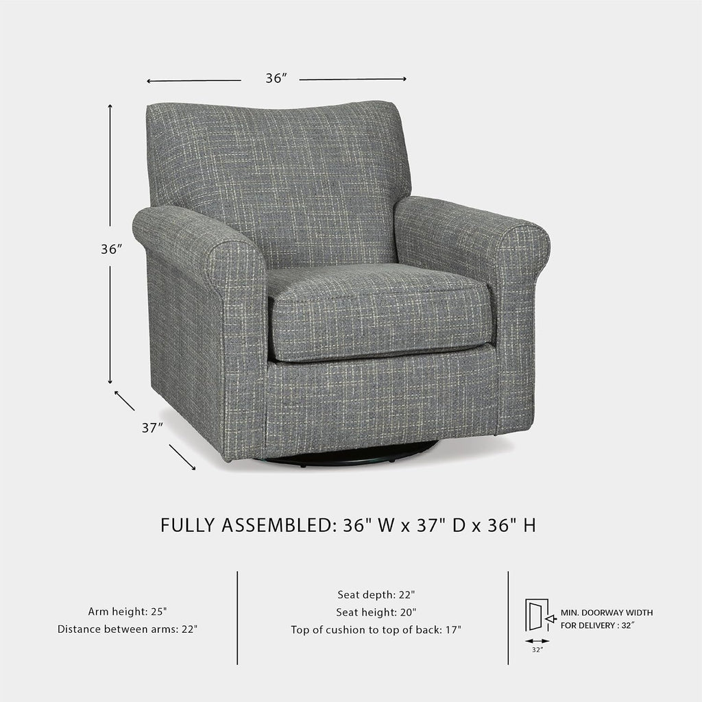 Signature Design by Ashley Renley Tweed Glider Swivel Accent Chair, Ash | Multi-tonal polyester, rayon, and acrylic upholstery, 360-degree rotation for living rooms and home offices